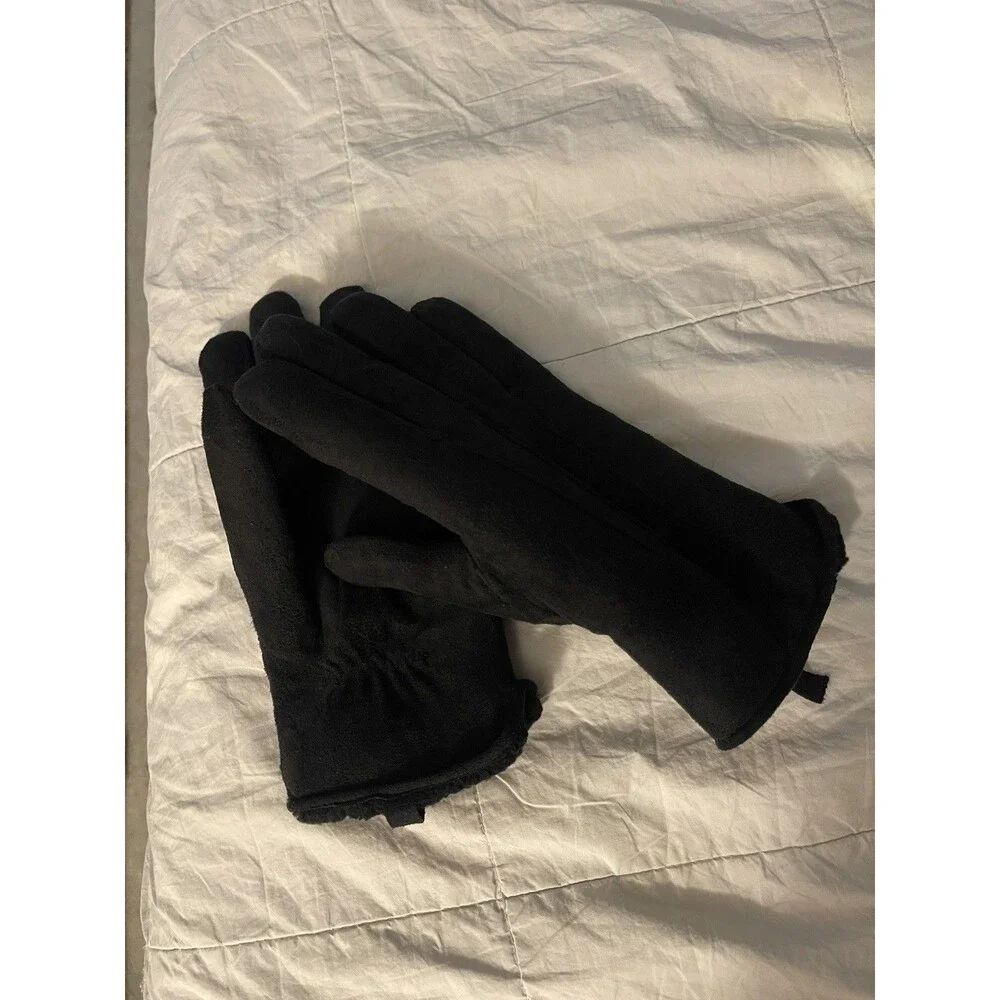 L.L. Bean Town & Field Suede Feel Black Winter Gloves faux Fleece Lining Sz Med